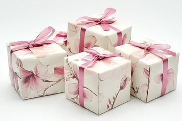 Obraz premium Gift box wrapped and tied with a bow There are many colors. Ready to give to someone special that was prepared On a white background that looks clean.
