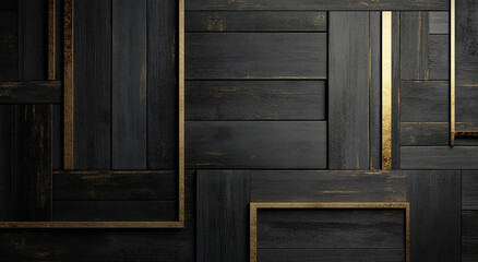 Naklejka premium Dark wood planks form a complex geometric pattern