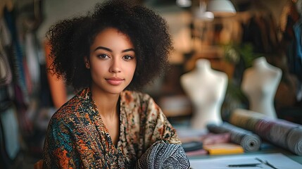 Young Fashion Designer Posing in Her Studio