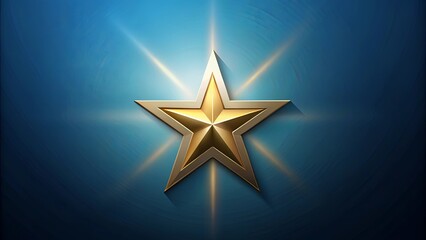 Fototapeta premium A radiant golden star, emblem of achievement and success, shines brightly against a deep blue background.