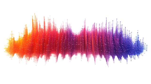 Sound wave equalizer pattern against transparent background for music-themed visuals or tech presentations