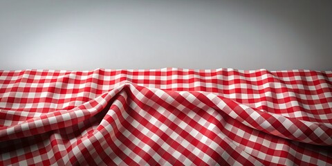 Draped Red and White Checkered Fabric Background for Product Display