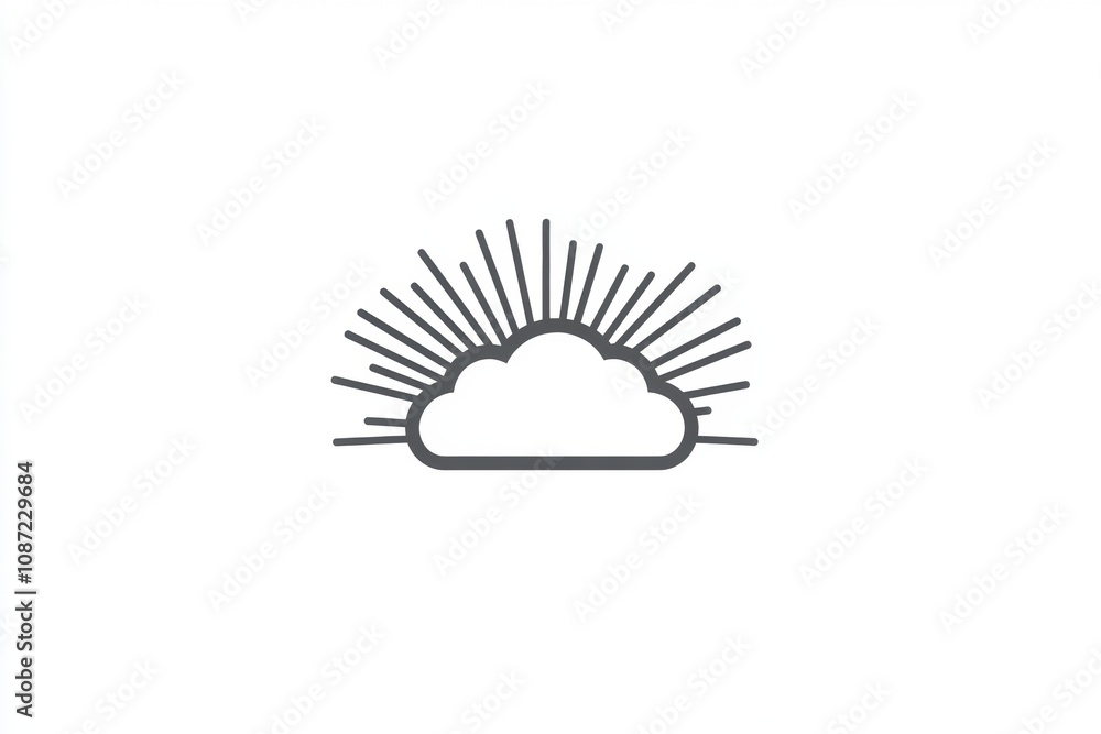 Poster A cloud graphic featuring rays of light emanating from behind, symbolizing sunny weather and good vibes for creative projects. Generative AI