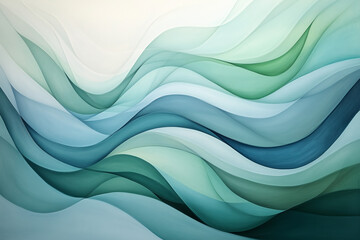 Gentle waves in various shades of blue and green dance across a calming canvas, creating an atmosphere of peace and serenity. The delicate curves invite contemplation and relaxation. Generative AI