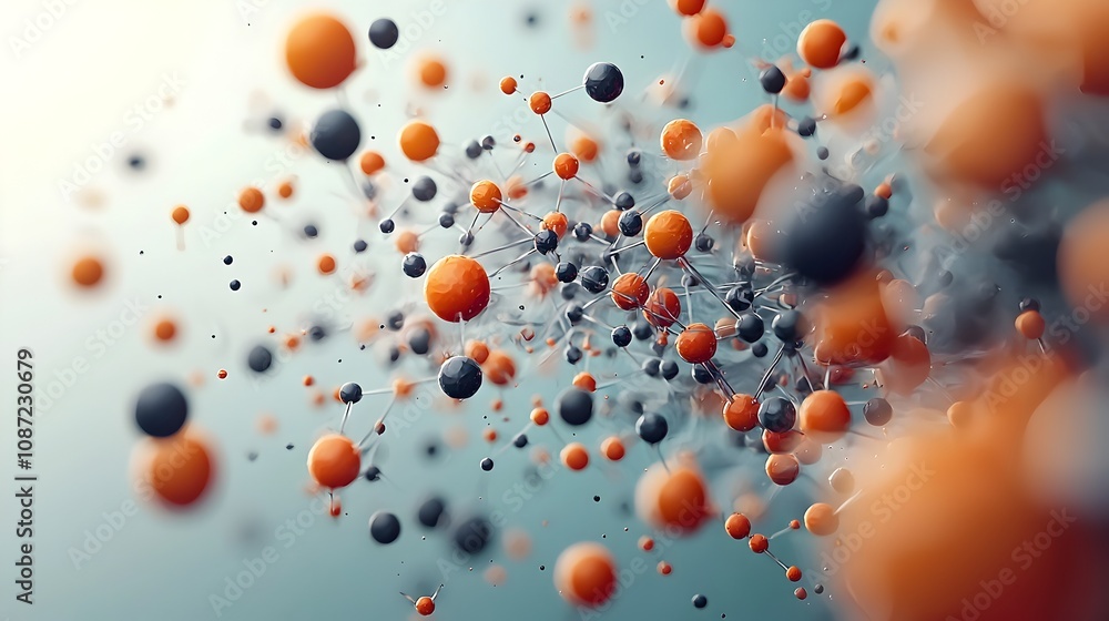Poster conceptual and imaginative depiction of the invisible microscopic world of molecular interactions in