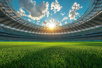 Epic sports stadium panorama massive crowd attendance outdoor event vibrant atmosphere wide-angle view spectacle of unity and excitement