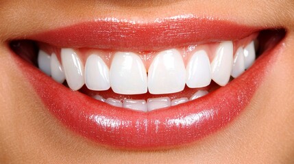Dental check-up  teeth cleaning  smile maintenance concept. Bright smile with perfect white teeth and glossy lips.