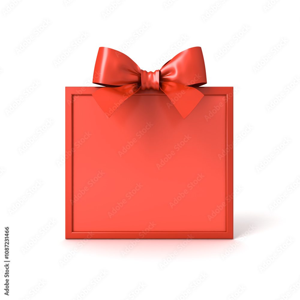 Aufkleber Blank red gift box sign frame mockup or red square present signboard stand isolated on white background with shadow minimal creative idea concepts 3D rendering