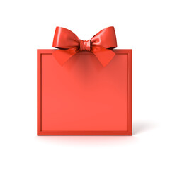 Blank red gift box sign frame mockup or red square present signboard stand isolated on white background with shadow minimal creative idea concepts 3D rendering