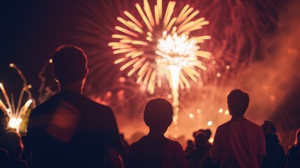 Fototapeta premium Silhouettes of People Watching Fireworks