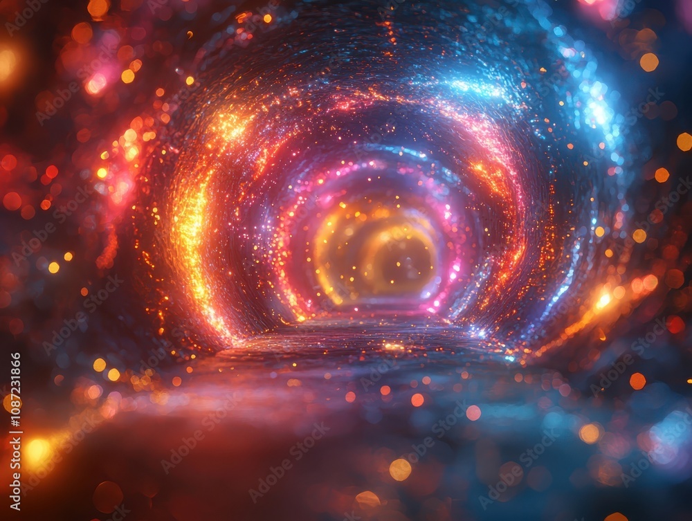 Poster visualizing event horizons in neon colors a journey through cosmic realms digital art surreal enviro
