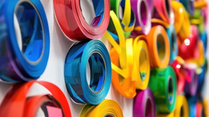 An artist creatively uses colorful duct tape to design a unique piece of art showcasing innovation and the unexpected uses of everyday materials