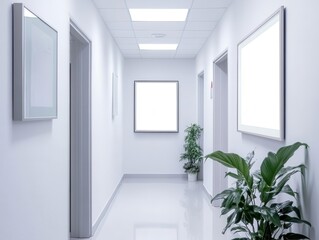 Fototapeta premium modern office interior featuring a minimalist mockup frame in a corridor, showcasing sleek lines and neutral colors, reflecting a sense of professionalism and creativity