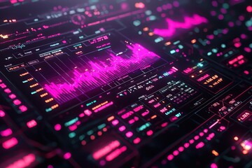 Fototapeta premium Visualizing financial data analyzing digital market trends through neon graphs in a dynamic environment