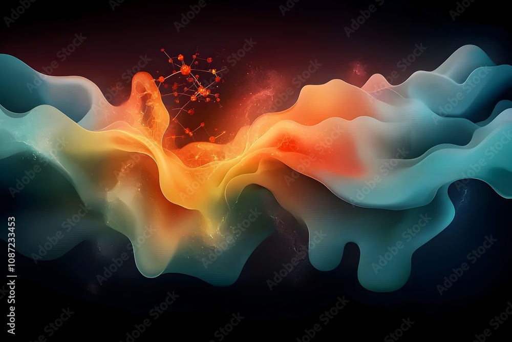 Poster captivating abstract digital painting depicting the intricate molecular architecture underlying natu