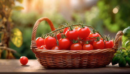 A bunch of cherry tomatoes with fresh green stems