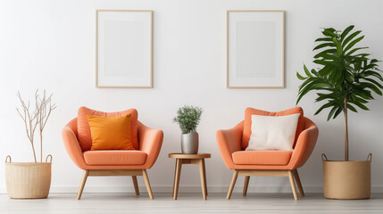 Coral Armchairs Minimalist Living Room Mockup Frames