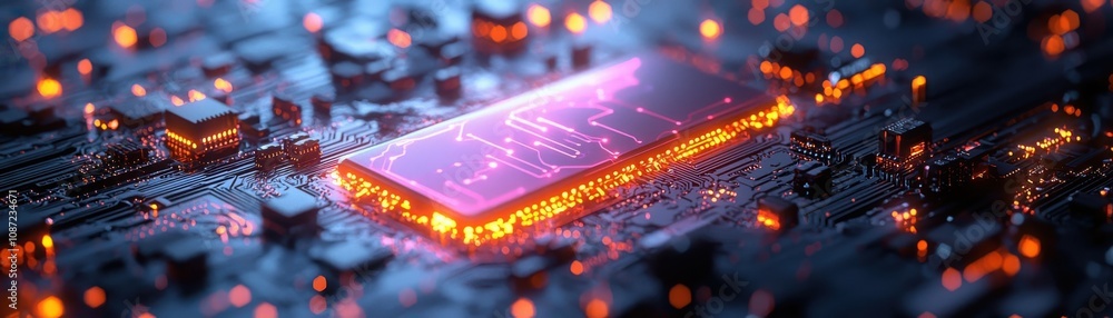 Poster Exploring futuristic circuit architecture glowing geometric forms in a high-tech environment from an abstract viewpoint