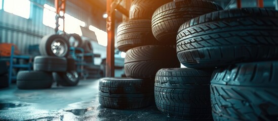 Tire Stacks in a Garage Storage Area
