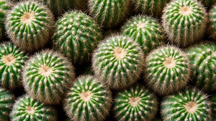 Fototapeta premium A dense formation of vibrant green cactus paddles basks in warm sunlight, showcasing sharp spines and intricate textures.