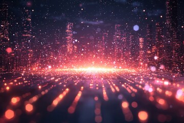 Obraz premium Futuristic light acceleration effect in cyberpunk color fad urban landscape digital art exploration sci-fi environment dynamic perspective cybernetic visionary concept