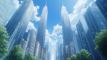 Obraz premium cityscape of tall buildings with blue skies and clouds in the background