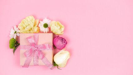 Happy mother's day, women's day, valentine's day or birthday holiday. Pastel pink background.