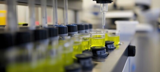 Obraz premium Scientific Experiment: Precise Liquid Dispensing in a Modern Laboratory