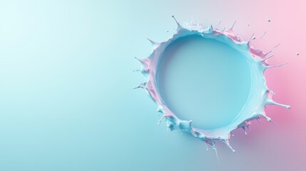 A vibrant pastel-colored liquid splash forms a seamless and dynamic circular shape against a gradient background, capturing fluidity and motion in a unique visual display.