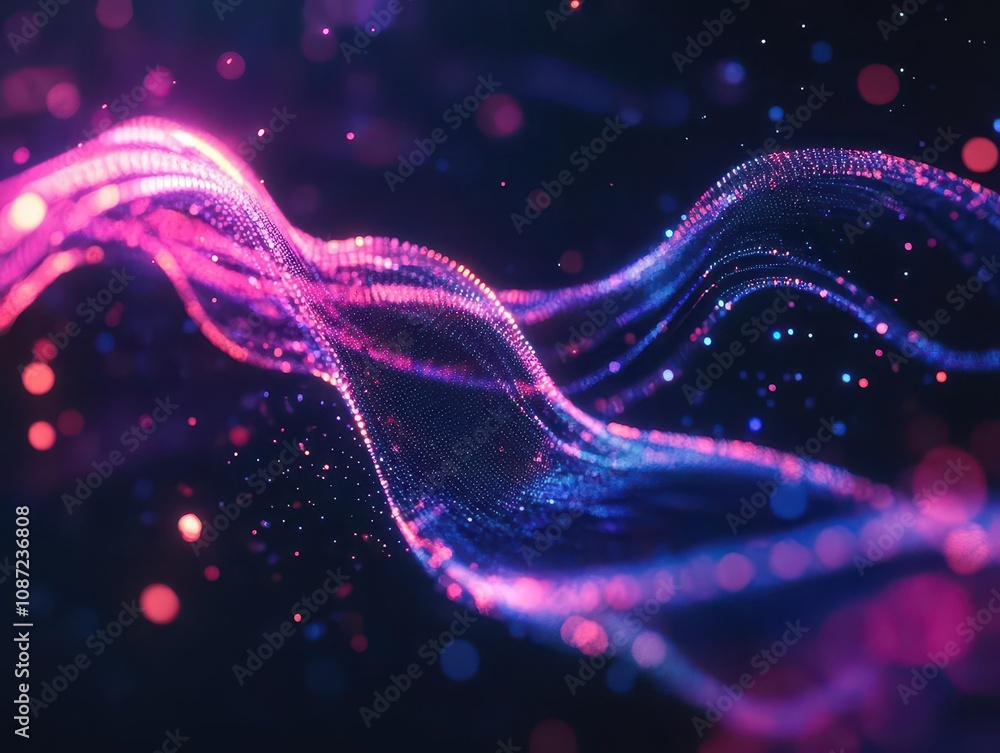 Aufkleber neon fiber optic strands weaving through a dark space, creating a mesmerizing pattern of vibrant col