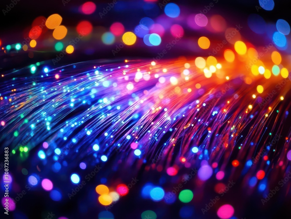 Aufkleber neon fiber optic strands weaving through a dark space, creating a mesmerizing pattern of vibrant col