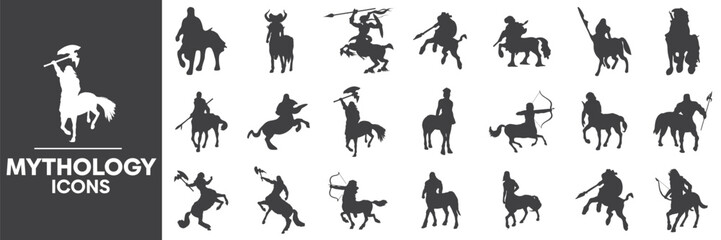 Mythology Icons Set, Containing All Mythology Signs Icons Outlines, Vector Illustration Collection Editable eps10