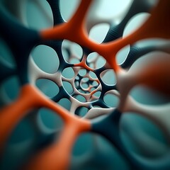 Captivating macro perspective showcasing a mesmerizing organic molecular structure with a striking juxtaposition of linear and curvilinear elements hypnotic symmetry of interconnected shapes