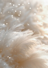 Soft beige feathers background with light bokeh