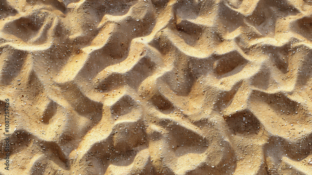 Poster the image is of a sandy beach with a lot of sand and small rocks. the sand is spread out in a way th