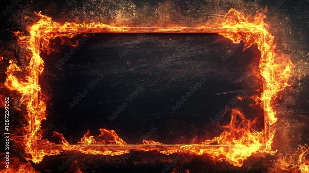 Poster blackboard with glowing fire along its edges, providing a dynamic and fiery frame for bold statement