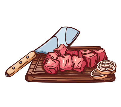 chopped meat, knife, cutting board, onion rings clip art preview