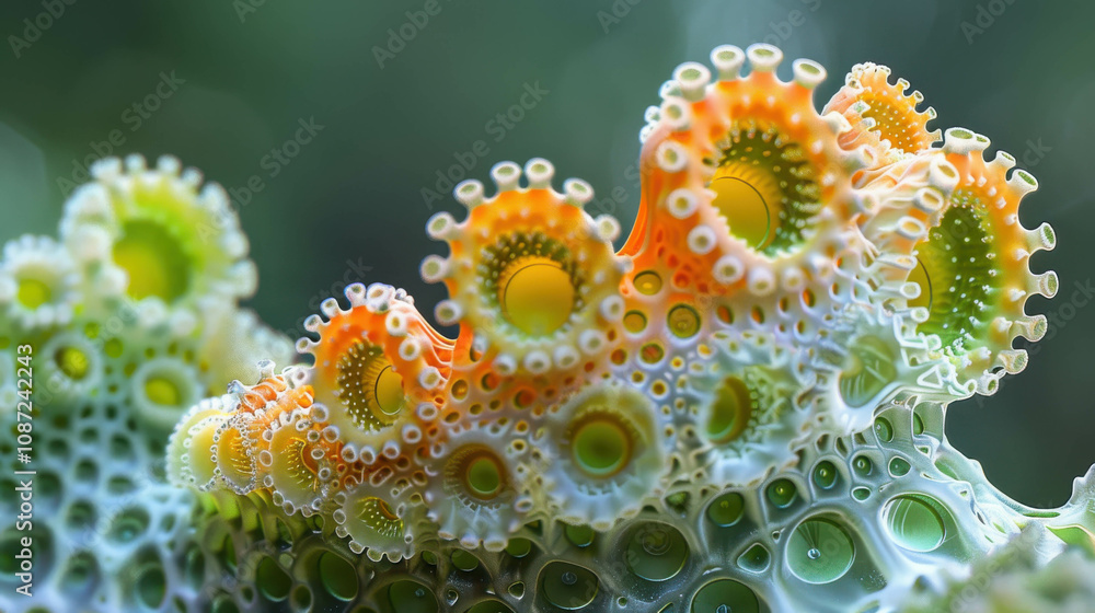 Poster a colorful, abstract flower with many small, round petals. the flower is made up of different colors