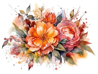 Fototapeta premium Watercolor flower arrangement illustration on transparent background, png