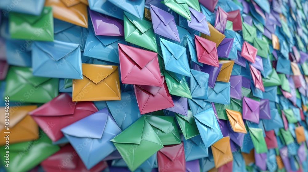 Poster a vibrant inbox filled with emails from different contacts, showing how digital correspondence plays