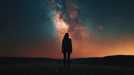 Obraz premium Person standing under a dazzling night sky filled with stars at a remote location