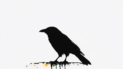 Fototapeta premium Black raven or crow bird - Silhouette Minimal Drawing with Black on White