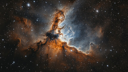 Fototapeta premium A vibrant nebula shines brightly in the night sky over vast cosmic clouds and twinkling stars