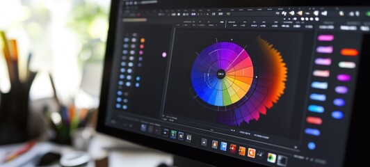 Color Wheel on a Designer's Computer Screen