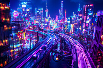 Obraz premium Digital metropolis: A tech-savvy cityscape captured through the lens of an image bank expert.