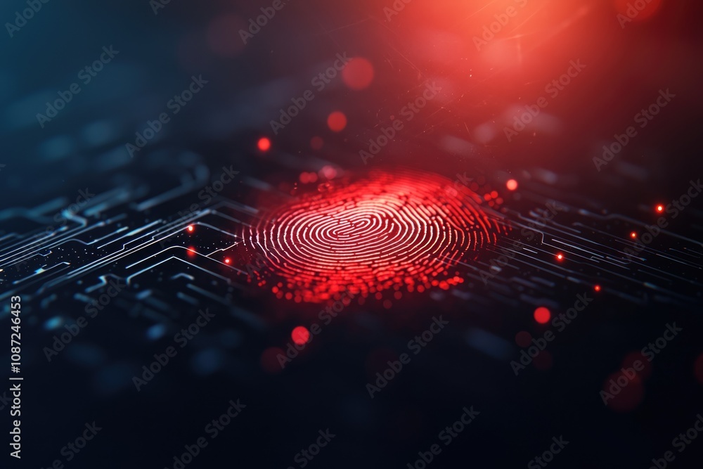 Poster kyc and aml. biometric fingerprint scan with aml compliance icon, high-tech display, secure authenti