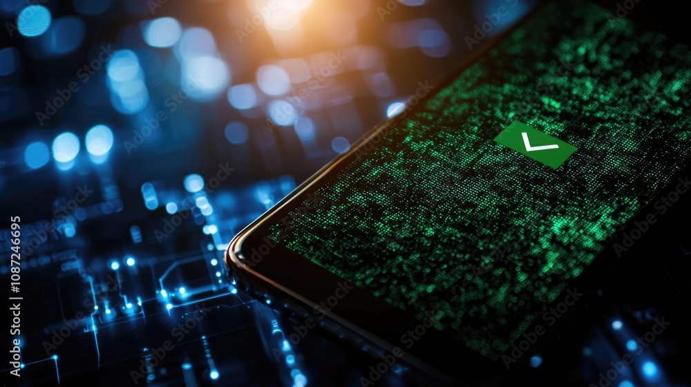 Poster kyc and aml. smartphone screen displaying aml authentication interface, green verification checkmark