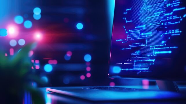 KYC and AML. Corporate room with AML protocol flowchart displayed, blue highlights, KYC compliance, identity protocols - Powered by Adobe