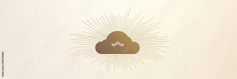 Aufkleber This design features a cloud icon surrounded by radiating lines, symbolizing connection and digital presence in a minimalist style. Generative AI