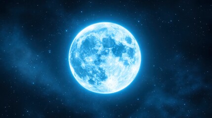 Fototapeta premium The full moon surrounded by a halo of mist, set against a deep blue night sky.